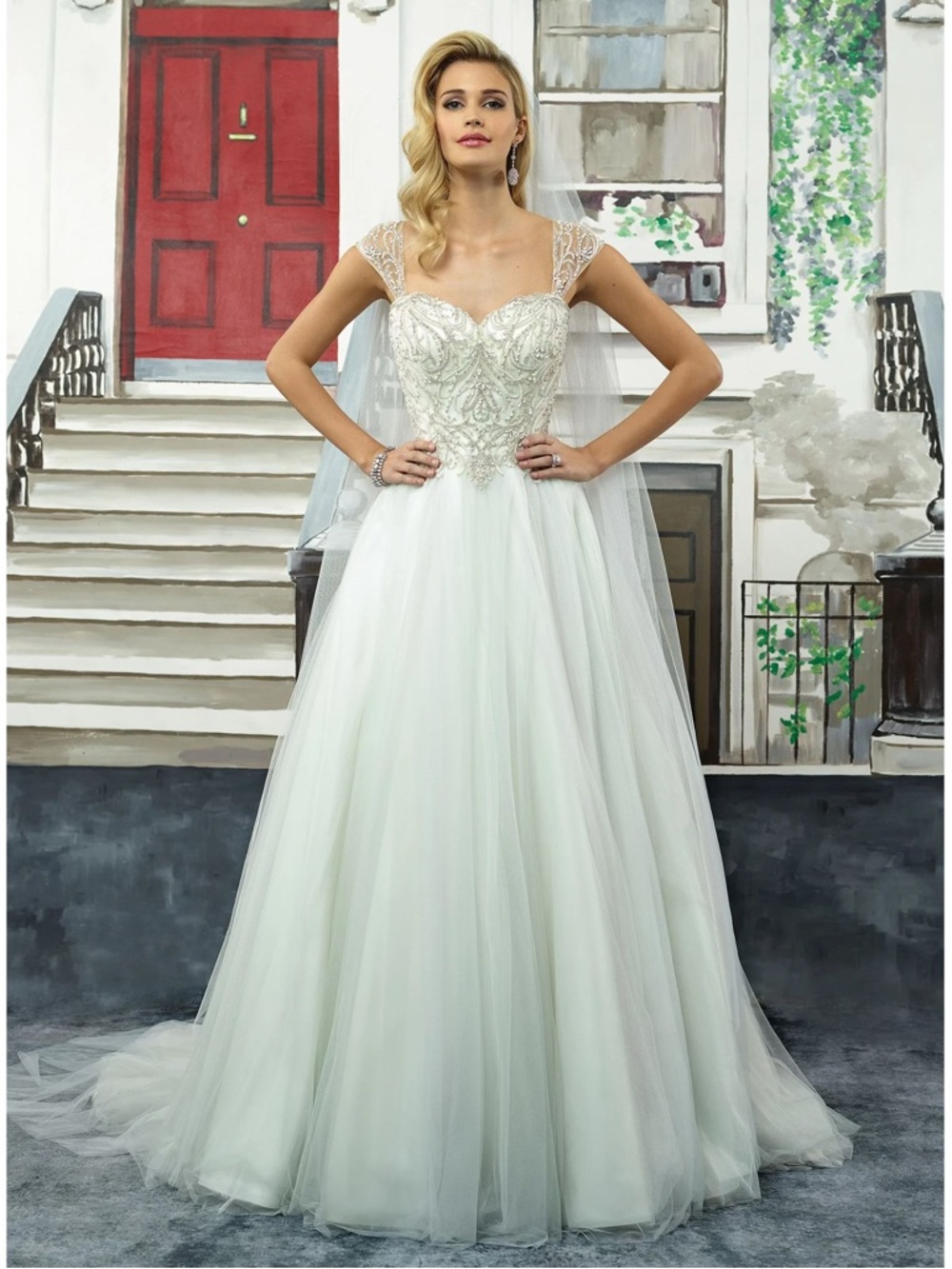 JUSTIN ALEXANDER 8968 White Silver Beaded Sweetheart Bodice Tulle Wedding Dress